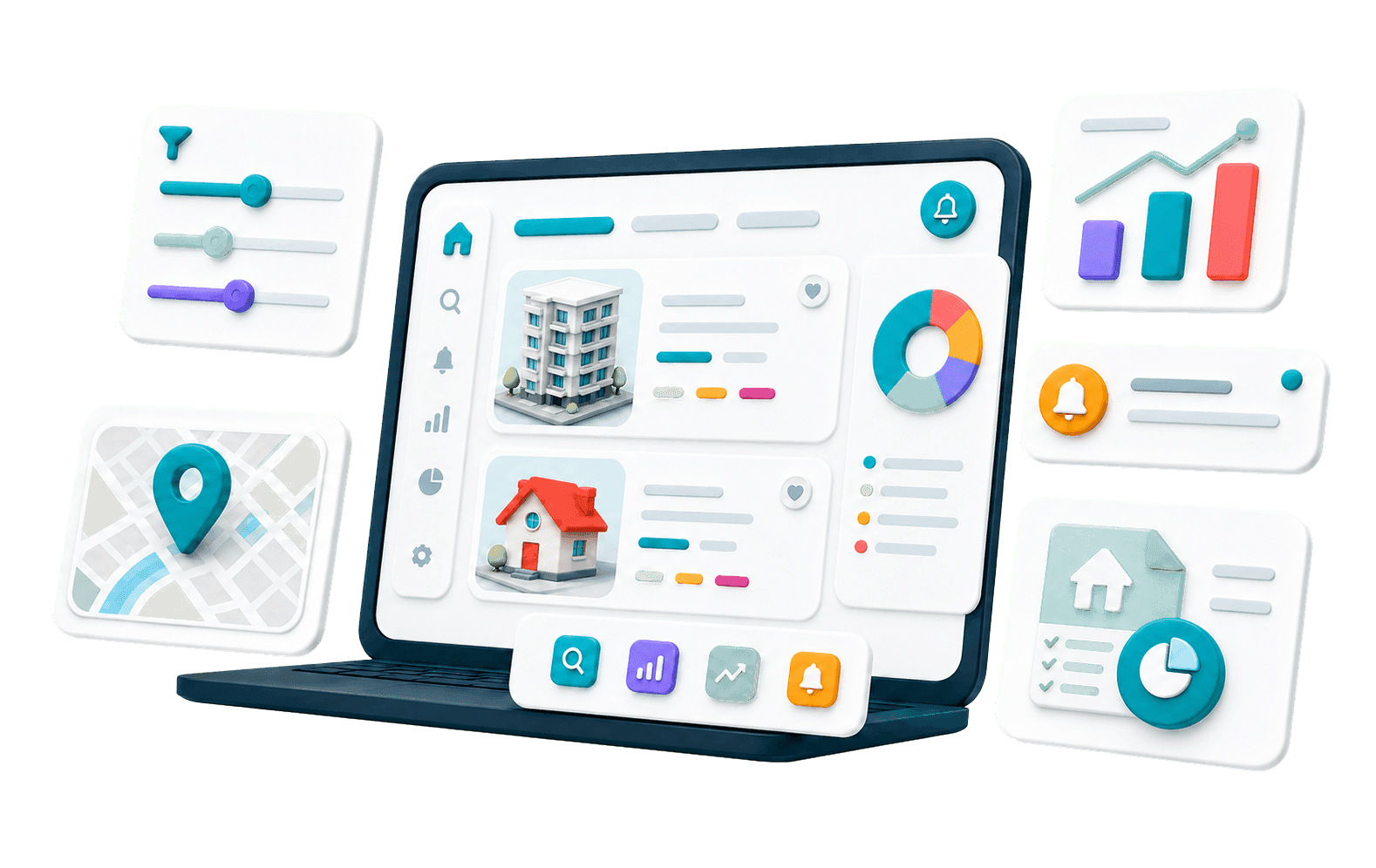 Přehled funkcí Realitního Strážce – dashboard s nabídkami, mapou a grafy